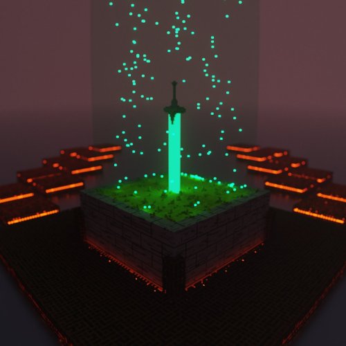 Render de una espada de luz hecho con voxel art